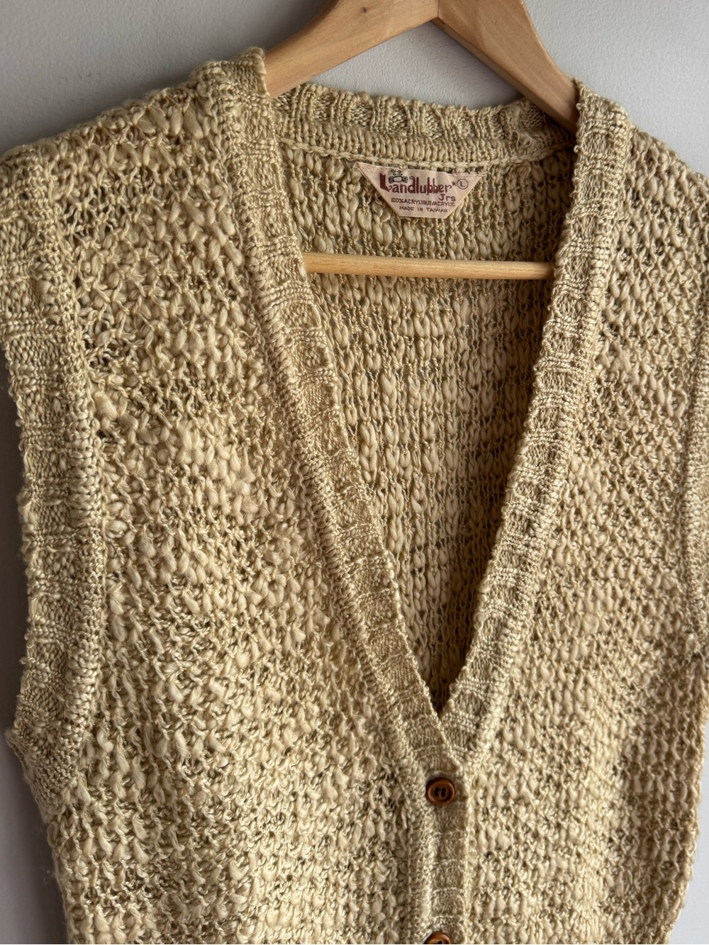Vintage Landlubbers Textured Open Knit Sweater Vest Sz Small Tan Beige Boho EUC - Picture 2 of 8